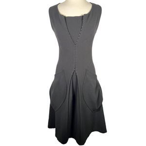 LS Women's Hook And Eye Sleeveless Dress S Black Oversized Pockets Lined EUC!